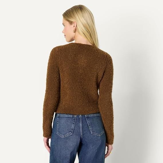 Brown Fuzzy Cardigan Sweater image 2